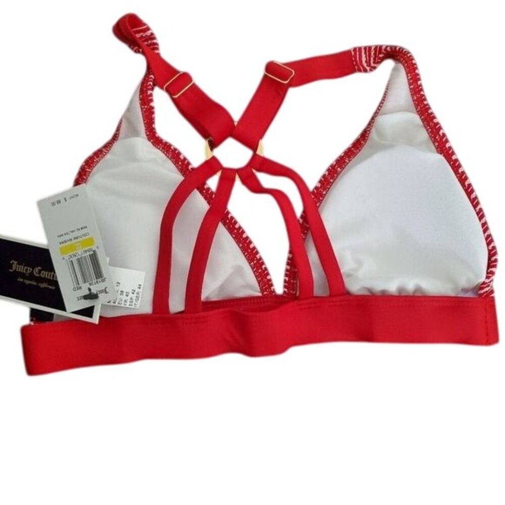 Juicy Couture womens swim bikini top Riviera Rem SC Halter Striped Red Sz Medium - Picture 4 of 8
